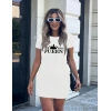 Kadın Kısa Kollu Queen Baskı Iki Iplik Mini Elbise