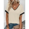 Kadın Kısa Kollu V Yakalı çift Renkli Viskon Bluz