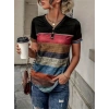 Kadın Kısa Kollu V Yakalı Düğmeli çok Renkli Süprem Bluz