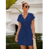 Kadın Kısa Kollu V Yakalı önden Düğmeli Belden Kuşaklı Cepli Sofya Elbise