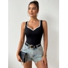 Kadın Siyah Kalp Yaka Beyaz Biyeli Kaşkorse Bluz Atlet