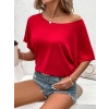 Kadın Tek Omuzu Açık Kısa Kollu Salaş Viskon Bluz
