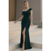 Kadın Tek Omzu Açık Kısa Kollu önden Yırtmaçlı Uzun Ithal Krep Elbise