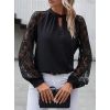 Kadın Uzun Dantel Kollu Yuvarlak Yakalı Sandy Bluz