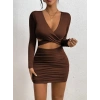 Kadın Uzun Kollu çapraz Dekolte Detaylı Mini Sandy Elbise