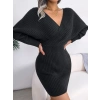 Kadın Uzun Kollu Kruvaze Geniş Yakalı Mini Triko Elbise