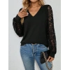 Kadın Uzun Kollu V Yakalı Dantelli Viskon Iki Iplik Bluz