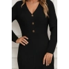 Kadın Uzun Kollu V Yakalı önden Düğmeli Kısa Triko Elbise