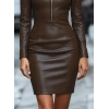 Kadın Uzun Kollu Yakalı Fermuarlı Mini Deri Elbise