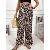 Kadın Yüksek Bel Beli Lastikli Bağcıklı Leopar Desenli Süprem Pantolon