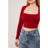 Kare Yaka Basic Bordo Bluz