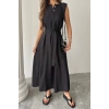 KETEN ELBİSE KOLSUZ BEL BAĞLAMALI MAXİ ELBİSE - Siyah