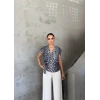 LEOPAR DESEN YANDAN BAĞLAMA DETAYLI BLUZ - Gri