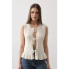 Önü Bağlamalı Yelek - Ekru