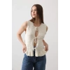 Önü Bağlamalı Yelek - Ekru