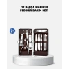 Özel Deri Çantalı 12 Parça Manikür Pedikür Bakım Seti Paslanmaz Çelik