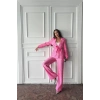 Pembe Beli Kuşaklı Ceket Ve Pantolon Parlak Takım