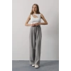 Pileli Bağcıklı Oversize Pantolon - Gri