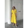 Sarı Işıltılı Kemerli Kruvaze Elbise