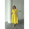 Sarı Işıltılı Kemerli Kruvaze Elbise