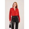 Saten Crop Model Kırmızı Gömlek