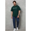 Unisex Bisiklet Yaka Baskılı Oversize T-Shirt - Yeşil
