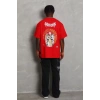 Unisex Oversize Baskılı Bisiklet Yaka T-Shirt - Kırmızı
