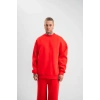 Uzun Kol Bisiklet Yaka Basic SweatShirt - Kırmızı