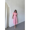 YAKA DÜĞME DETAYLI ELBİSE- Pembe