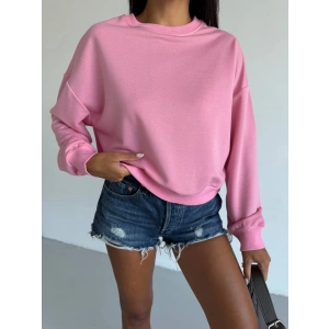 2 iplik bisiklet yaka sweat pembe f2339