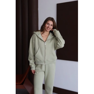 3 iplik şardonlu kapşonlu hoodie frm mint p510437