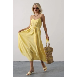 Askılı Basic Uzun Elbise - Sarı