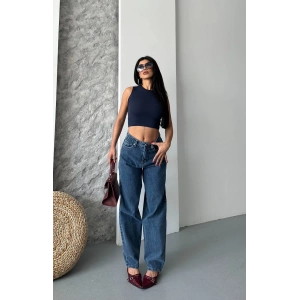 Baggy kar yıkama jeans pantolon koyu mavi d2007