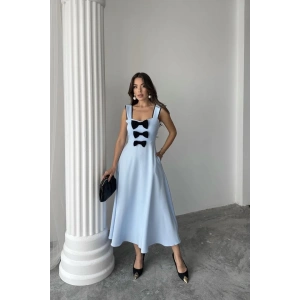 Bebe Mavi Fiyonk Garnili Dantelli Elbise