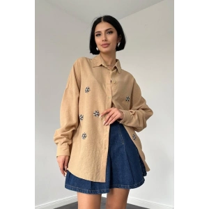 Bej Taş İşlemeli Gömlek