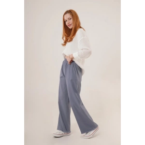 Bel Lastikli Paça Detaylı Cepli İndigo Pantolon