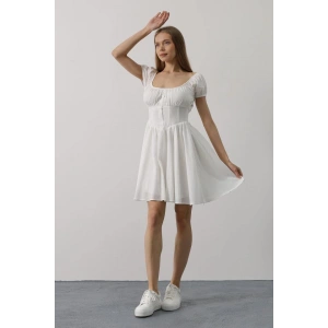 Beli Korseli Mini Elbise - Beyaz