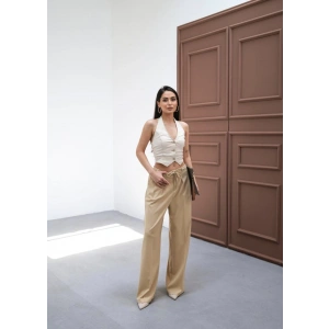 Beli̇ Lasti̇k Ve Bağcikli Geni̇ş Paça Pantolon