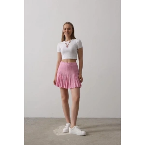Beli Lastikli Mini Etek - Pembe