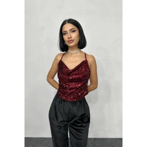 Bordo Askılı Degaje Bluz
