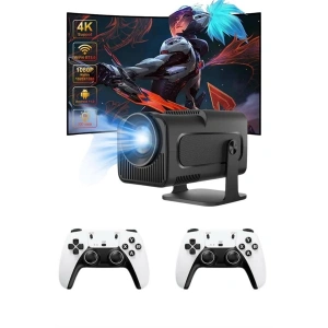 Çift Kollu Game Box Projeksiyon Cihazı Kumandalı Android Tv Dahili Hoparlör