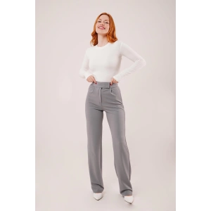 Cırt Kapama Detaylı Gri Pantolon