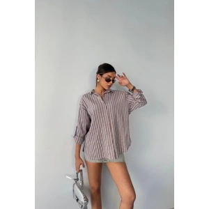 ÇİZGİLİ GÖMLEKKETEN - Antrasit