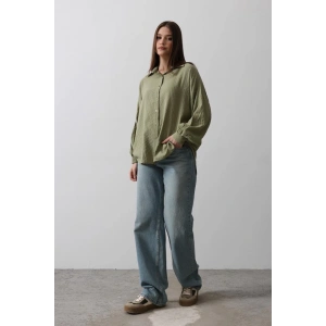 Çizgili Uzun Kol Gömlek - Haki