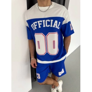 Dijital 00 Baskılı Şortlu Takım - Mavi