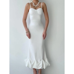 Dominic Eteği Büzgülü Midi Boy Elbise