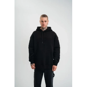 Double Oversize Kapşonlu Nakışlı SweatShirt - Siyah