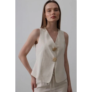 Düğme Detaylı Yelek - Krem