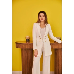 Ekru Blazer Düğmeli Ceket