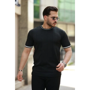 Erkek Bisiklet Yaka çizgi Desenli Ribanalı Kısa Kollu Tshirt